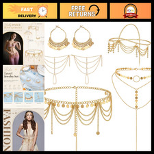 5 Pcs Belly Dance Jewelry Set for Women - Gold Head Chain, Body Jewelry Access