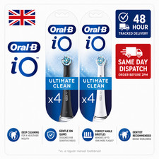 Oral-B iO Ultimate Clean Replacement Toothbrush Heads Pack of 4 Black and White