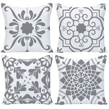 Geometric Gray Flower Decorative Throw Pillow Covers 18 x 18 Inch, Set of 4 A...
