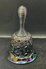Vintage Fenton Art Glass Amethyst Carnival Iridescent Daisy & Button Bell