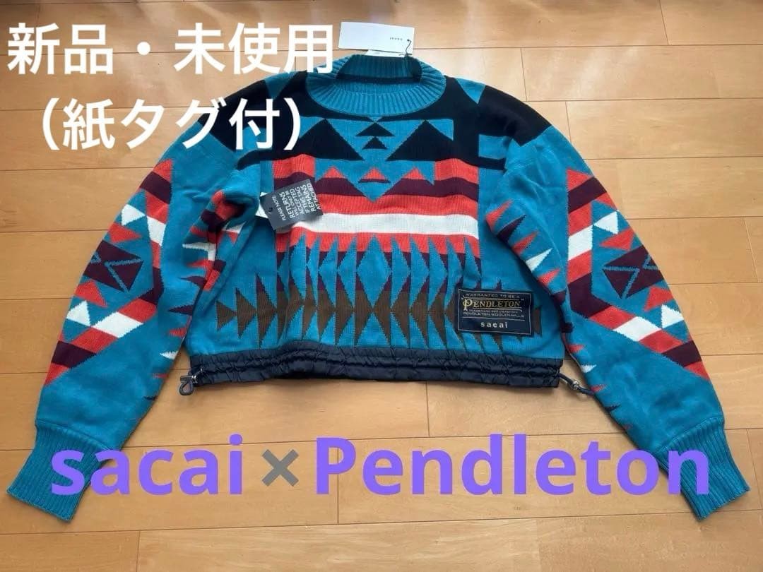 Sacai x Pendleton Knit Sweater Blue Cotton Size M New Unused Japan