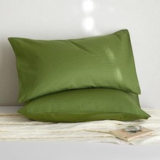 Waffle Weave Pillowcases Queen Size 2-Pack - 100 Organic 20x30in Olive Green