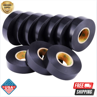10 Pack Black Electrical Tape 3/4'' x 66ft Waterproof High Temperature Resistance