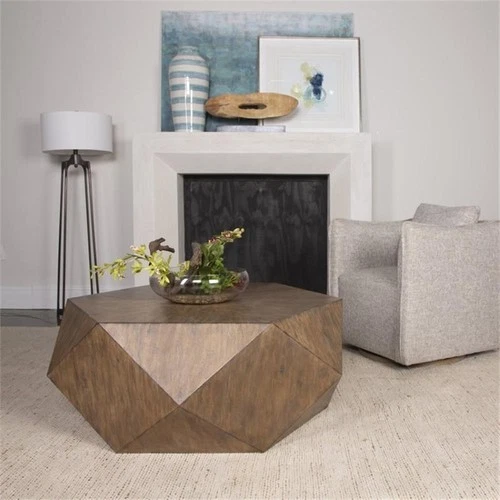 Uttermost Volker Modern Style MDF Wood Coffee Table in Honey Brown/Gray - Picture 2 of 7