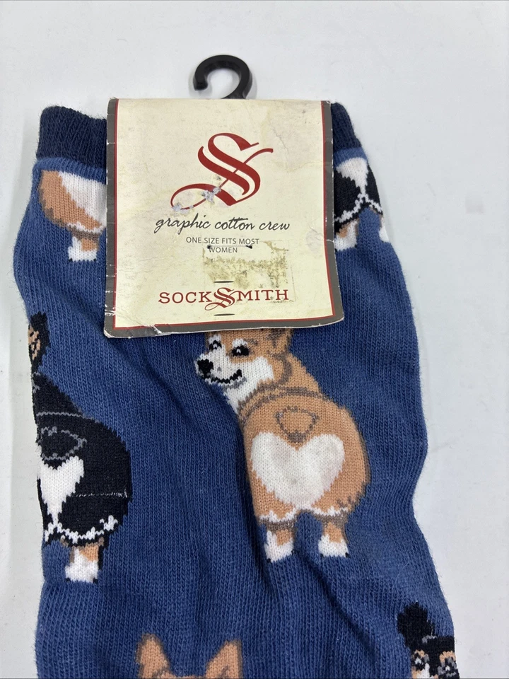Socksmith Women's Crew Socks Corgi Heart Butt Puppy Dogs Animal Navy Footwear - Image 3 of 4