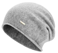 Wool Slouchy Beanie for Women,Soft Warm Beanies Hats- Lightweight & Light Grey