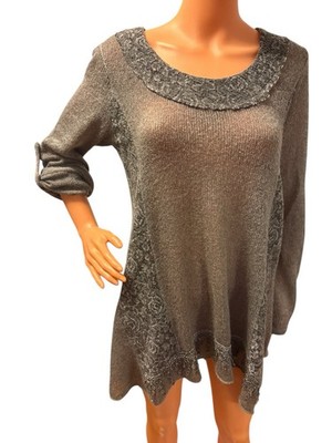 Women s Knit Tunic Sweater Dress   Unbranded   Boho Lace Trim   Long Sleeve