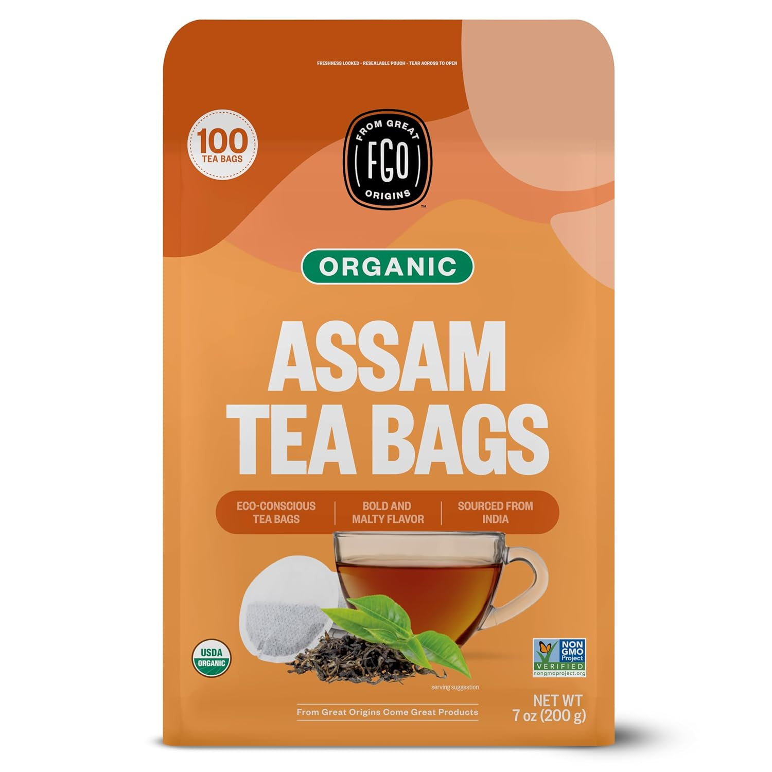 , 100 Count, Eco-conscious Black Tea Bags, Resealable Bag, Pack
