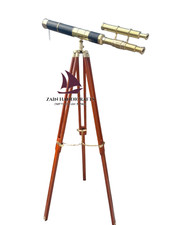 ZAIN Brass Telescope W/Wooden Tripod Maritime Collectible Stylish Decor Gift