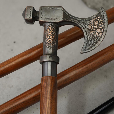 Vintage Foldable Walking Stick Cane with Antique Axe Handle Solid Men Women Gift