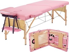 84x28in Portable Massage Table Folding Adjustable Lash Bed Pink Beechwood