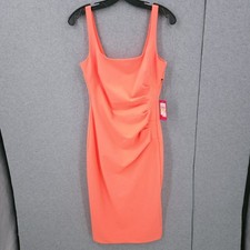 Vince Camuto Square Neck Midi Bodycon Coral Sleeveless Sheath Dress Womens 4