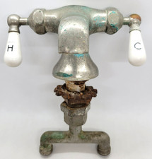 Grifo de lavabo doble frío caliente grúa años 30-40 mango de porcelana - DE COLECCIÓN