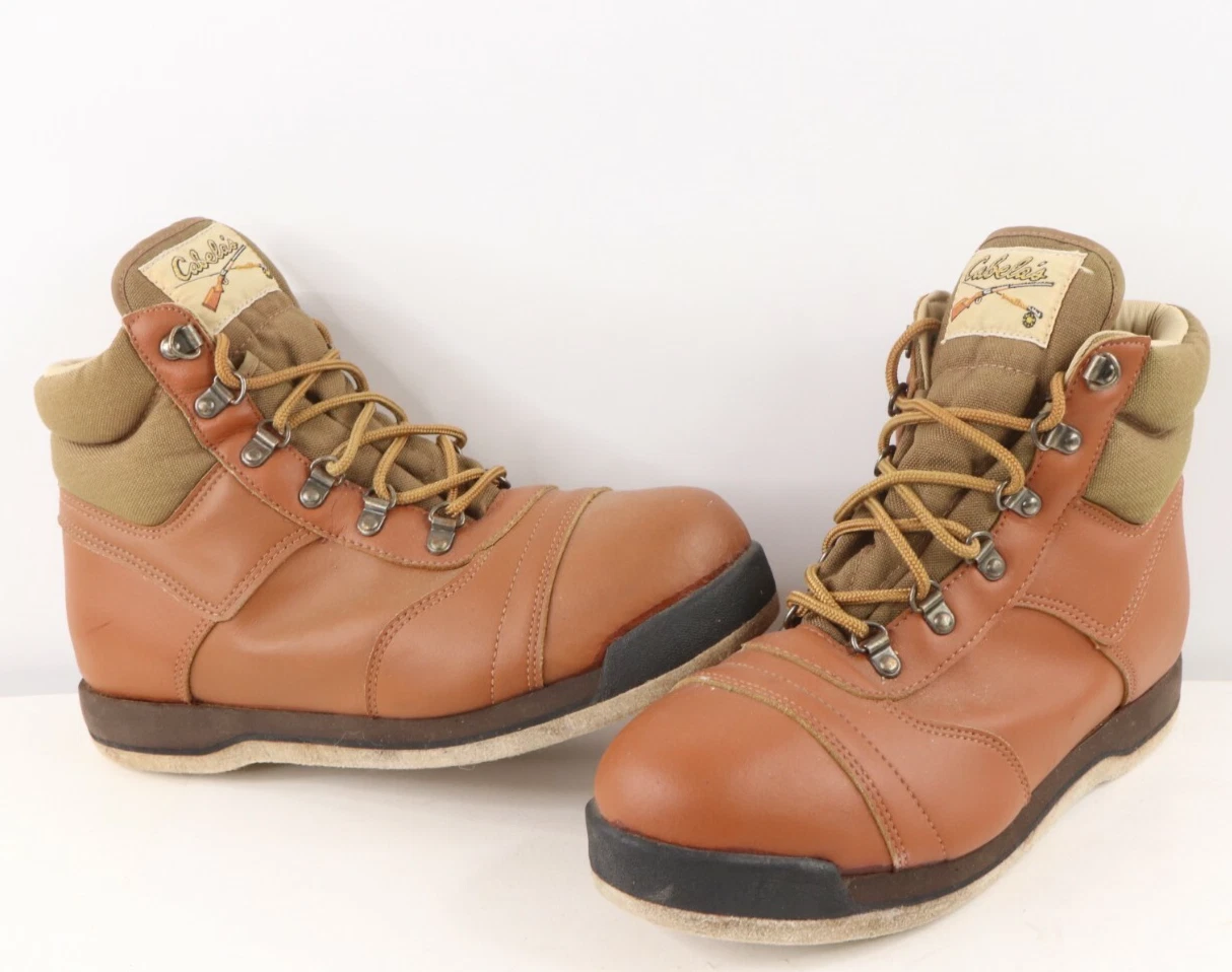 Vintage 90s Cabelas Leather Felt Bottom Fly Fishing Boots Shoes Hunting Brown