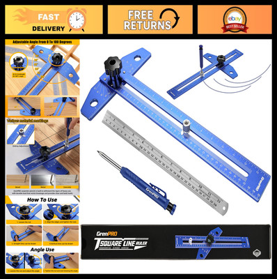 Woodworking Scriber Marking Ruler Set, Adjustable T-Square & Angle Finder Tool