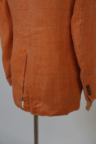 Pal Zileri Lab Blazer Orange Linen Windowpane Check Italy Size 46 EU 36R - Picture 9 of 16