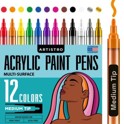 ARTISTRO 12 Acrylic Paint Pens for Fabric Canvas Rock Glass Wood