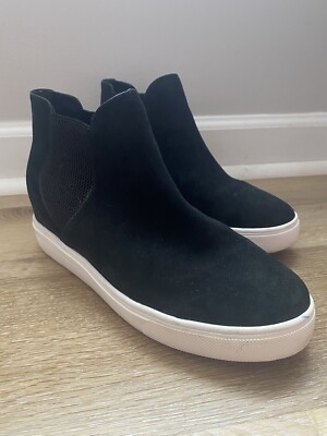 Steve Madden Canares-P Black Suede Wedge Sneakers Women's