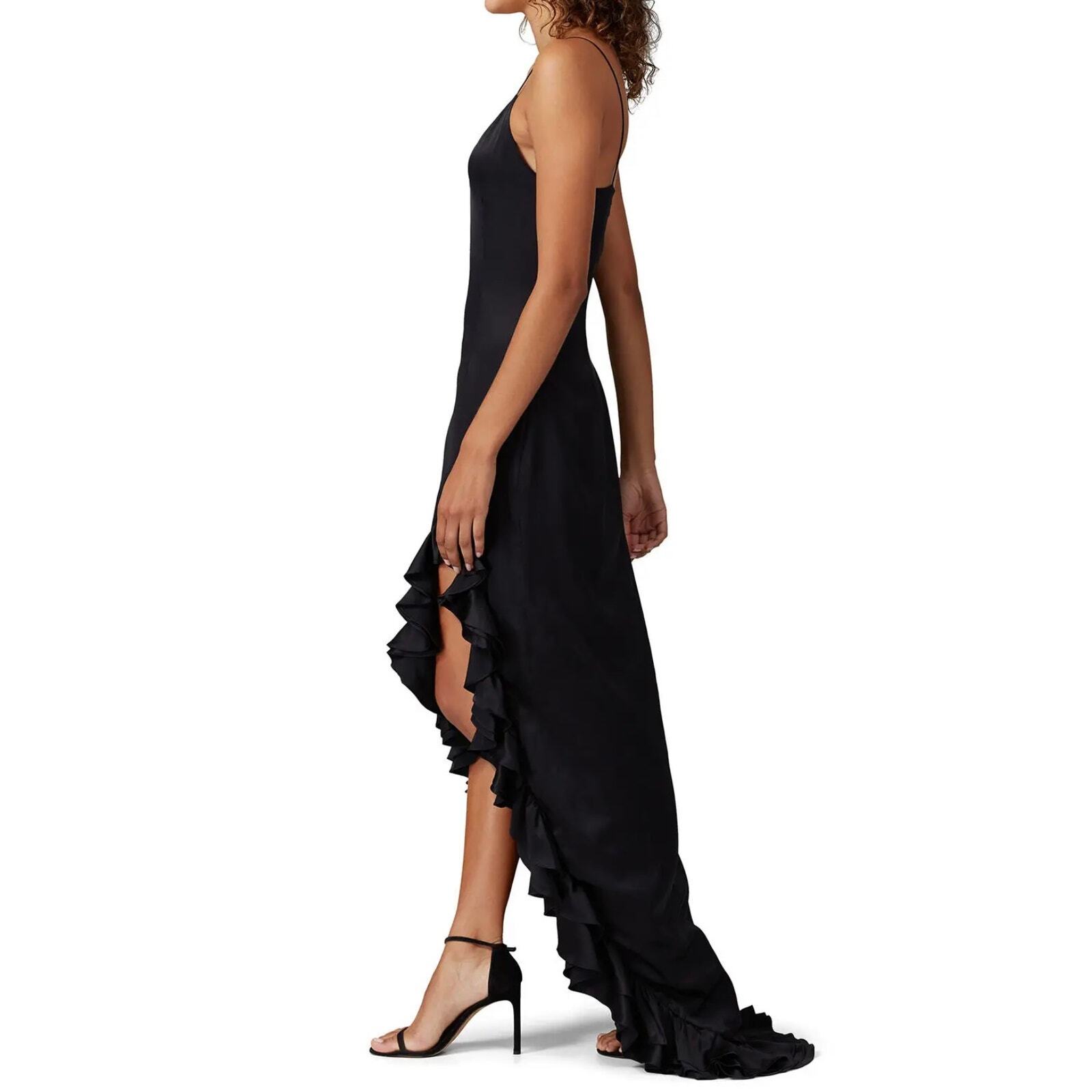 Caroline Constas Solid Black Satin Ruffled Sleeve… - image 2