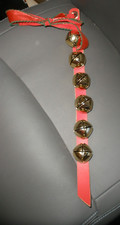 VINTAGE CHRISTMAS SLEIGH JINGLE BELLS ON RED STRAP 6 BELLS 17" LONG SU35 