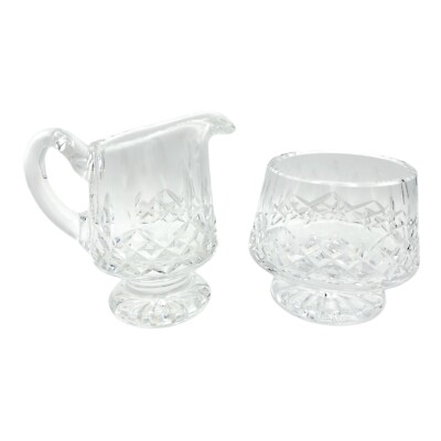 Vintage 1970 s Waterford Crystal Lismore Hand Cut Footed Sugar Bowl & Creamer.