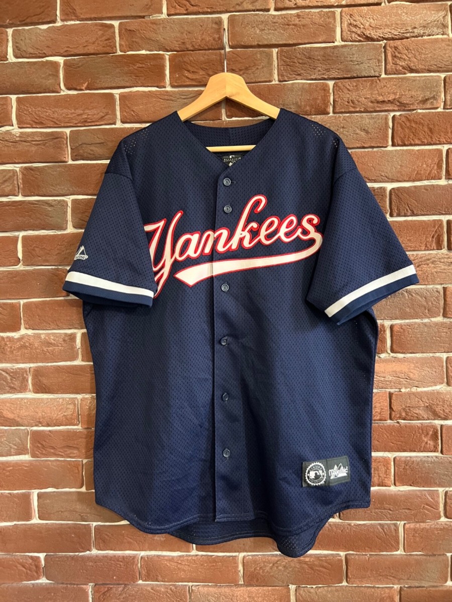 Rare 90s Vintage New York Yankees mlb jersey Button L Navy | eBay