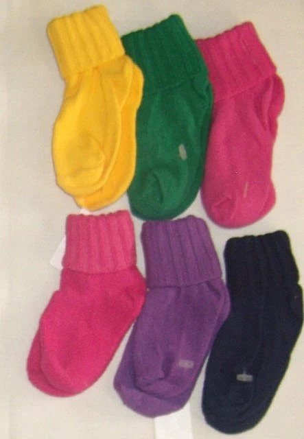 Vintage Rare Fisher Price Baby Girl Boy Ribbed Cuffed 6 Prs Socks Sz 9-18 Mths