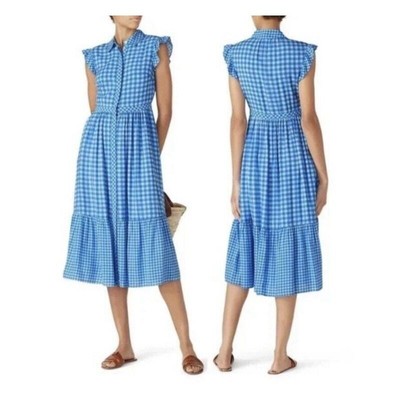 DRAPER JAMES Patio Shirtdress Size 10 Blue White Gingham Flutter Sleeve NWT 