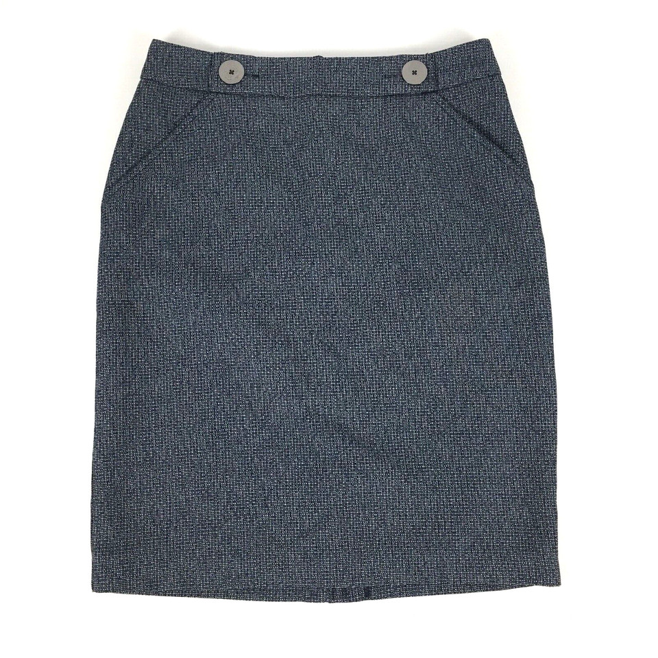 Preview Skirt Navy Blue Size 6 Pencil Pockets Button Detail White Fleck Business