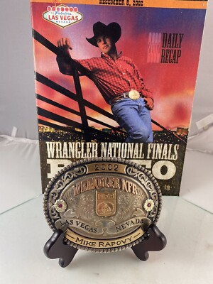 2002 WRANGLER NATIONAL FINALS RODEO STERLING BELT BUCKLE Mike