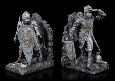 Buchstützen Set - Ritter mit Drachenschild - Mittelalter Deko Bücherregal 