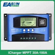 Solar Charge Controller Dual USB LCD Display 12V 24V Cell Panel Regulator Load