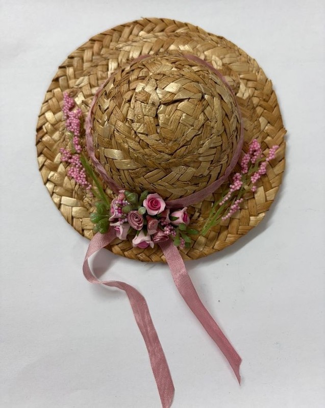 Doll House Miniature #Z159 LP Straw Hat 4.5" Mini Wicker Straw Hat Hand Made