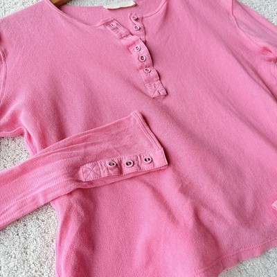 Ulla Johnson Pre-Fall 2022 Henley Top Womens M Pink 100% Cotton Long Sleeve