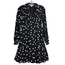 On 34th Polka Dot Dress Womens 2 Black White V Neck Fit & Flare Long Sleeve