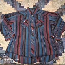 Vintage Wrangler Mens XL Blue Striped Pearl Snap Western X Long Tails Shirt