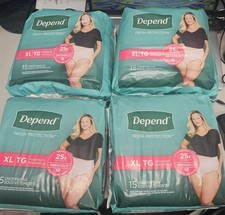 4 X DEPEND Fresh Protection Women's Underwear, Extra Large, 15 X 4 for 60 Total
