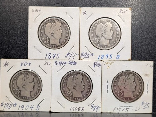 Lot of 5 Better Date Barber Silver Half Dollars All VG+ 1895-1915 251125
