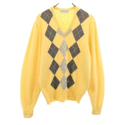 Burberrys 90s Made in Scotland Old Argyle Pattern Long sleeve V 