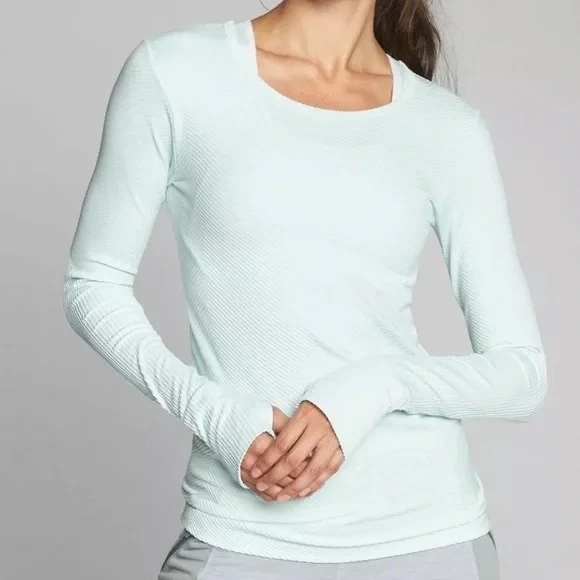 Athleta Flurry Long Sleeve Base Layer Ribbed Top Mint Small