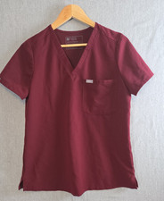 FIGS Catarina Womens S One Pocket Scrub Top Dark Mauve Short Sleeve V Neck