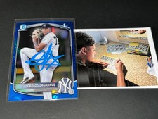 Carlos LaGrange Yankees Signed 2025 1st Bowman Blue Reptilian Refractor