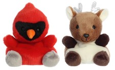Set of 2 LOUIS CARDINAL  DASH REINDEER Palm Pals 5" Animal Plush, by Aurora