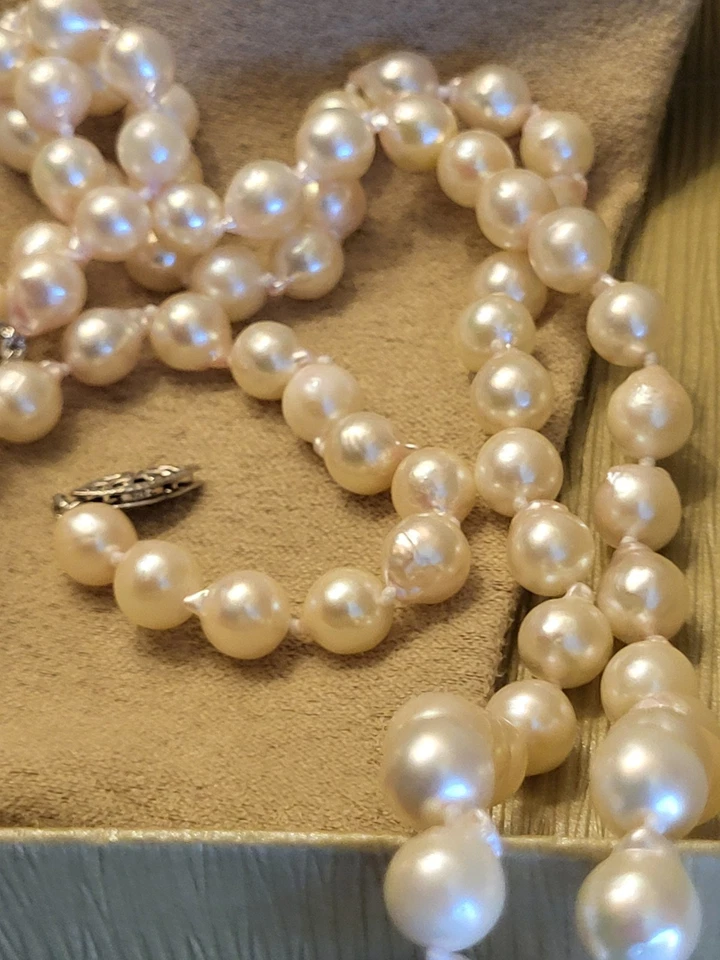 INCREÍBLE Collar de Perlas Cultivadas Akoya 36", 7 mm, Rodio Sobre SS, NUEVO EN PAQUETE Foto 2 de 4