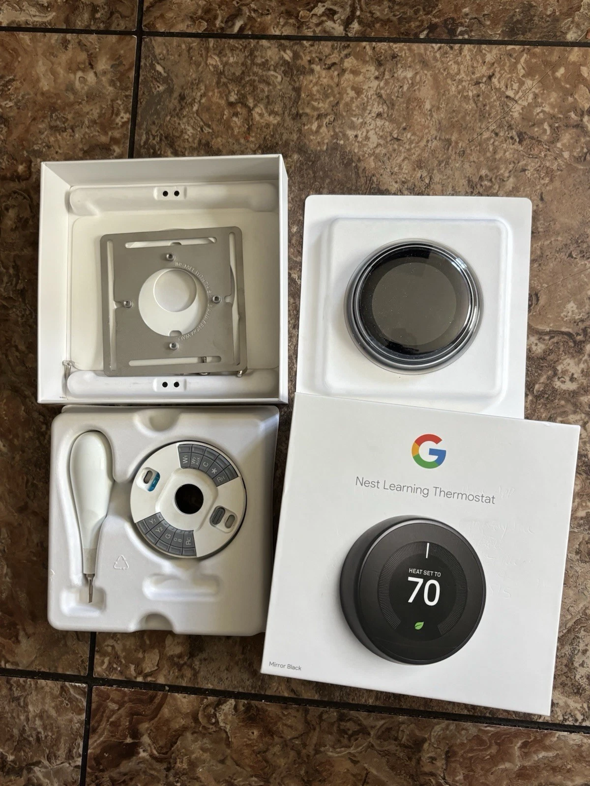 Google Nest 3rd Gen Programmable Thermostat, T3018US - Mirror Black - Open Box!