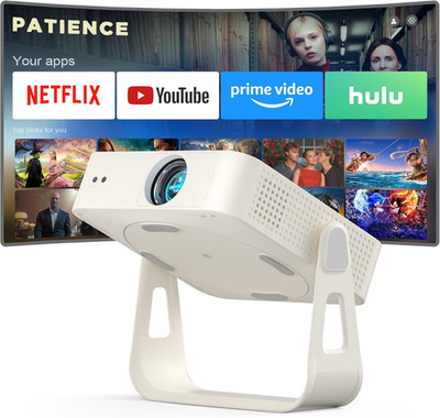 [Officially-Licensed App & Auto Focus]White Smart Mini Projector with Wifi and B