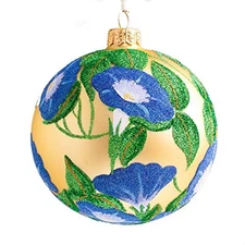 Glittery Morning Glory Flowers Polish Glass Christmas Ornament by Thomas Glenn