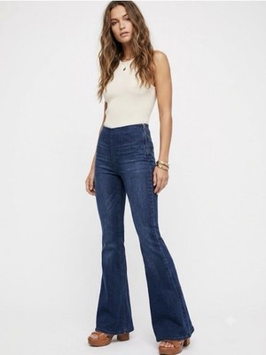 Free People We The Free PENNY Blue Pull-On Stretch Denim Flare Jeans Sz 30