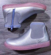 Lands End Sneaker Boots Girls Size 6 Silver Metallic Side Zip Slip On Kids Shoes