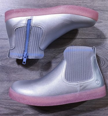 Lands End Sneaker Boots Girls Size 6 Silver Metallic Side Zip Slip On Kids Shoes
